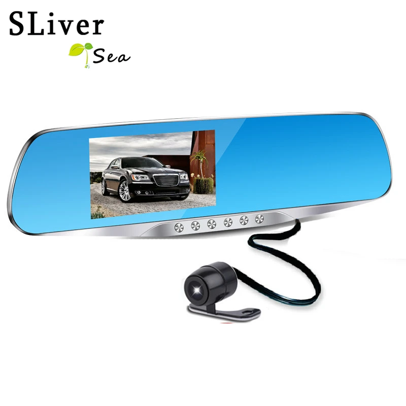 

SLIVERYSEA Camera FHD Led Rearview Mirror Car Dvr 1080P Night Vision Video Recorder with Two Lenses Auto Dash Cam Recorder