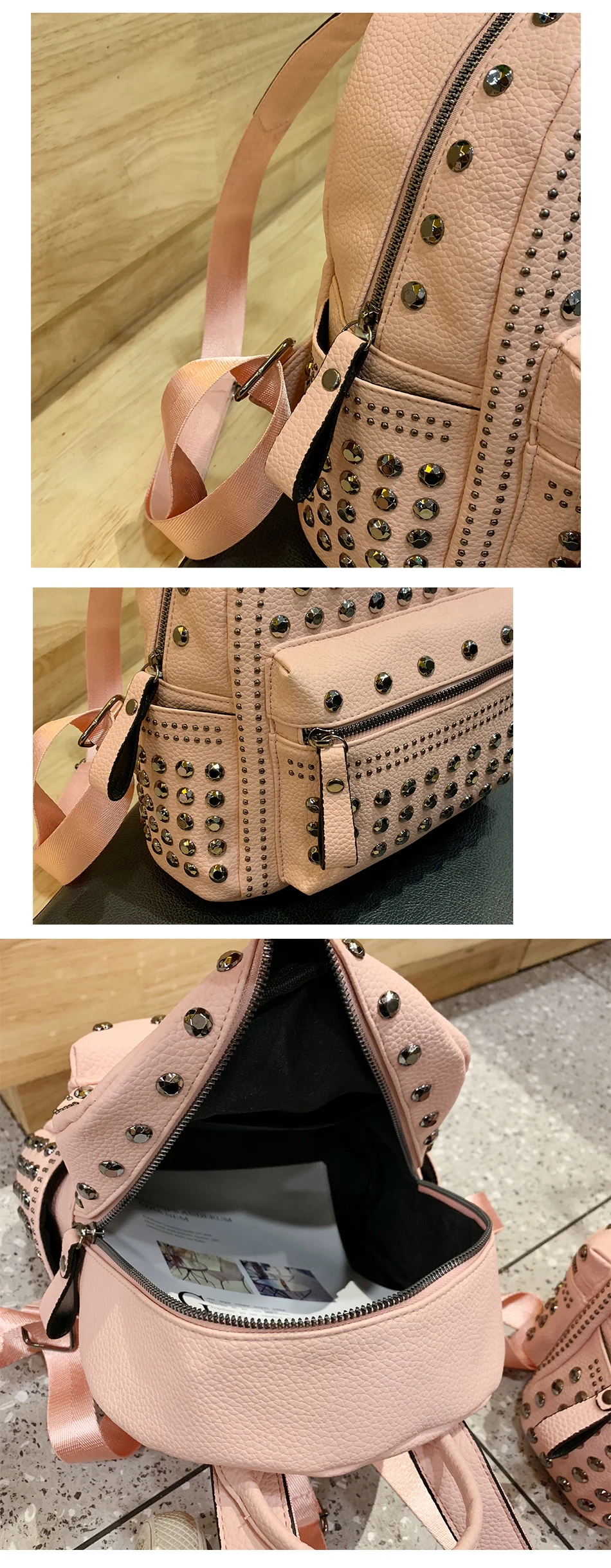 JIEROTYX New Arrival Preppy Leisure Backpack Womens Casual Daypacks Women Soild Zipper Rivet Shoulder Bags Soild Hot Sale