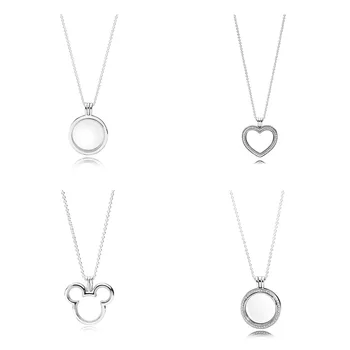 

4 Style Authentic 925 Sterling Silver Necklaces Mouse Heart Circle Pendant Necklace for Women Party Wedding Jewelry