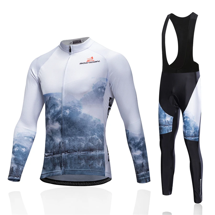 Mens Road BikeThermal Winter Cycling Jersey Pants Set Fleece Cycling Long Kits