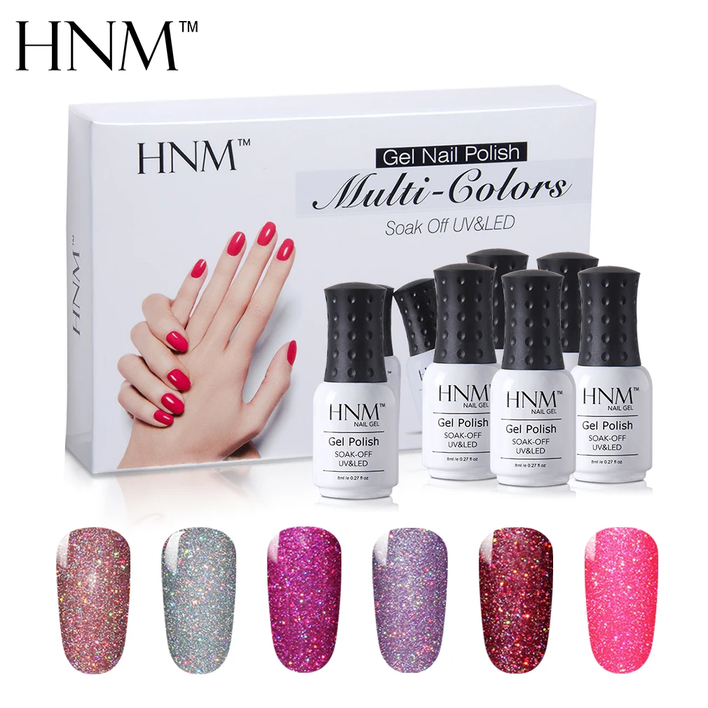 HNM 6 шт./лот 8 мл УФ-гель для ногтей телесный серый розовый красный цвет подарочная коробка набор Полупостоянный лаковый гель лак - Цвет: bling gel