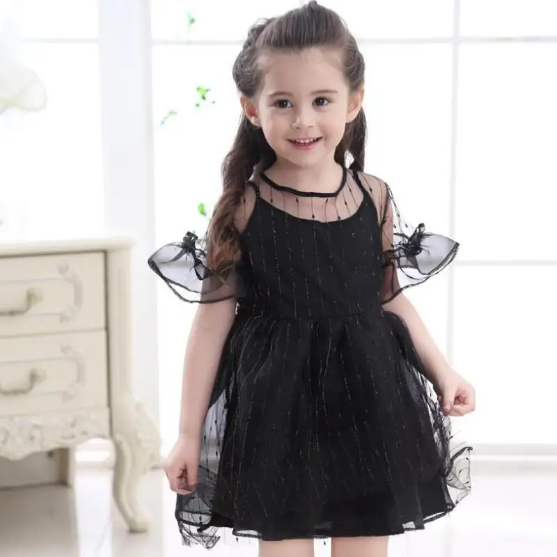 2018 Solid Black White Summer Girls Dress Princess Short Sleeve Kids ...