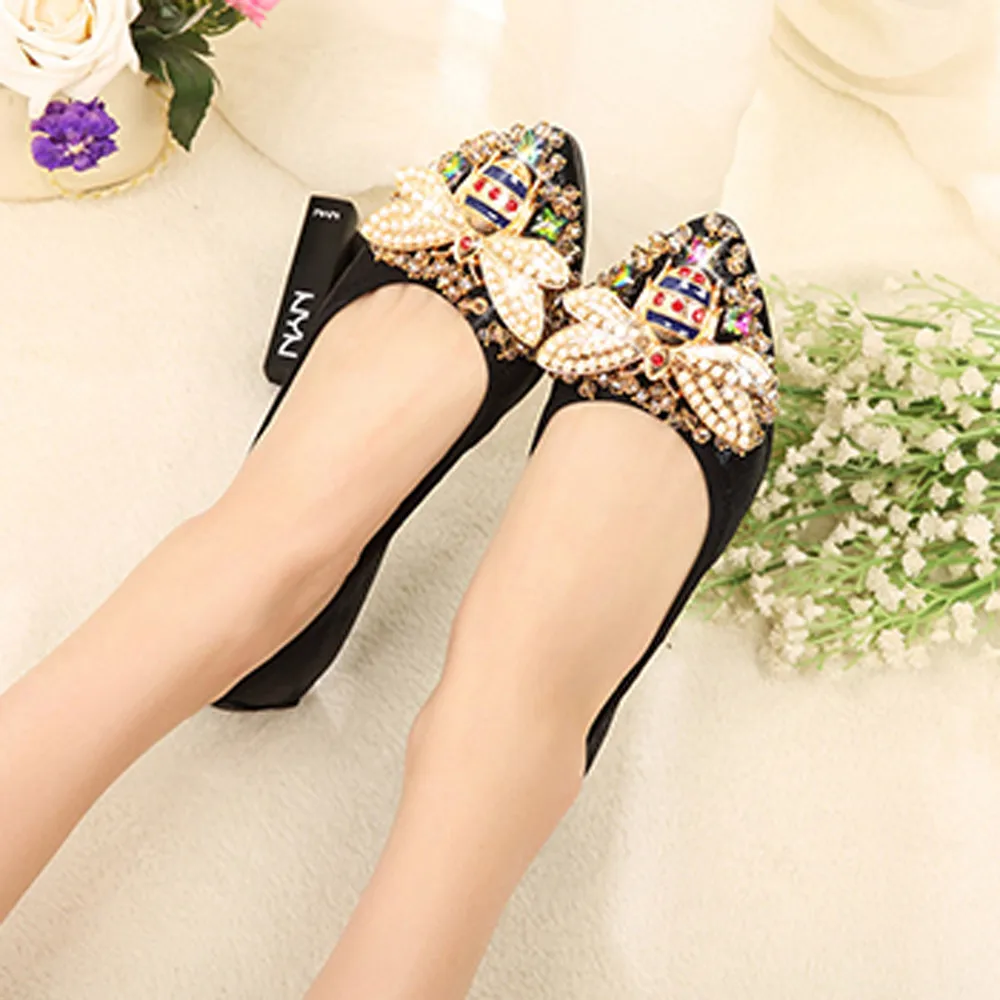 YOUYEDIAN ballerina Woman Plus Size Crystal Flat Shoes Comfortable Rhinestone Soft Bee sandalias mujer planas casual#G30