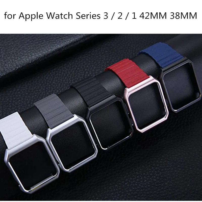 Магнитный ремешок из натуральной кожи для Apple Watch браслет с металлическим