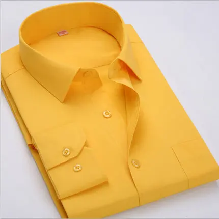 Plus Size 5XL 6XL 7XL 8XL Social Business Easy-care Dress Men Shirt  Casual Soft Comfortable Pure Color Yellow Purple Red