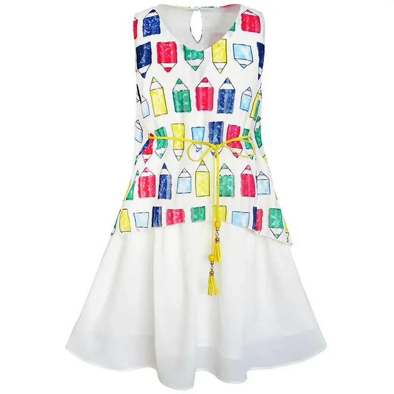 Sunny Fashion платья для девочек новогодние костюмы Мультфильм Красочный Карандаш