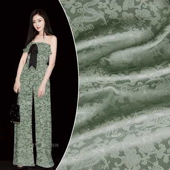 

0.5meter green silk crepe DE chine cotton and linen fabrics print fabric for skirt dress 1pc= 50*110cm