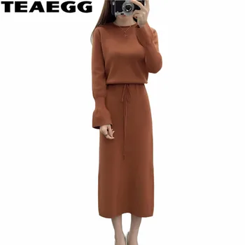 

TEAEGG Slim Women's Winter Dresses Vestido De Invierno Autumn Brown Kintted Sweater Women Clothes 2020 Long Vestidos AL648