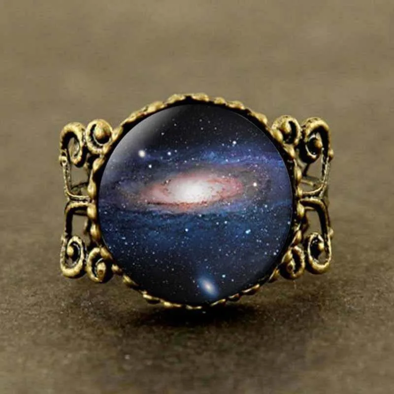 2017 New Glass Dome Rings Nebula Jewelry Stars And Universe Hipster Space Ring Round Art Picture Link