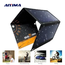 AIYIMA Portable Foldable 21W Solar Charger Powerport Sun Power Panel Charge with 2 USB Port Charging Board for iPhone Samsung