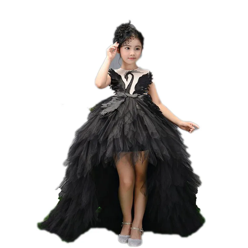 Long Trailing Flower Girl Dresses Ball Gown Kids Pageant Dress Birthday Party Stunning Swan Feather Princess E109 | Детская одежда и