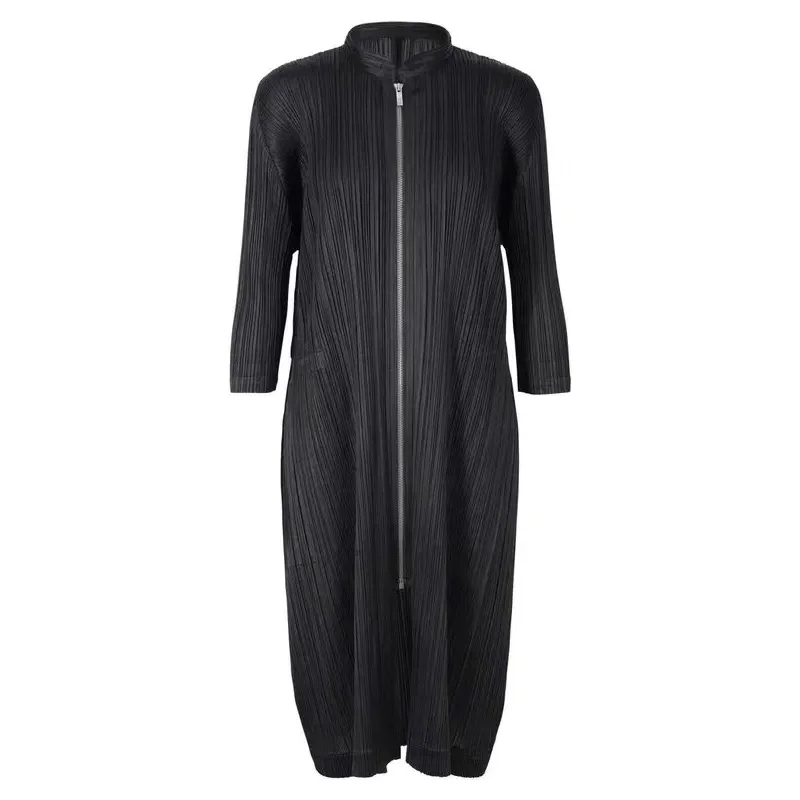 MIYAKE Fold 2019 Spring New Long Windswear Slender Zipper Large-Size TRENCH Women's European Station free shipping