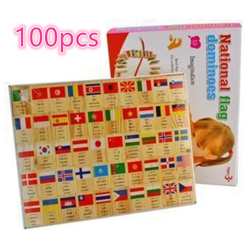 

wholesale Wooden Educational National Flag and Currency Domino Building Blocks Toys , 1set=100pcs free shipping
