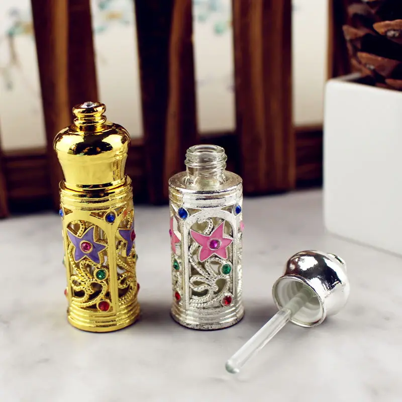 3 мл состаренное стекло флакон духов Арабский стиль металлические Эфирные Масла Бутылка со стеклянной капельницей золотой серебряный цвет