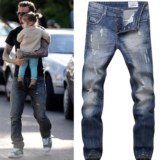 Adey David Beckham Jeans For Men Disel Italy Famous Brand Ripped Jeans For  Men Pencil Pants Men's Jeans - AliExpress
