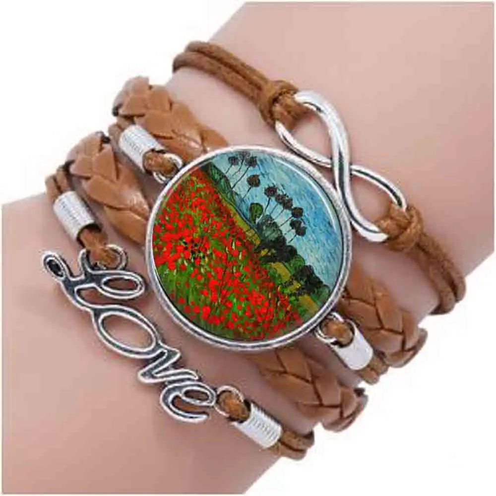 Bracciale Van Gogh Poppy Field, Bracciale Van Gogh Popppy Farm, Bracciale Van Gogh Poppy Flower, Gioielli Van Gogh, Vintage