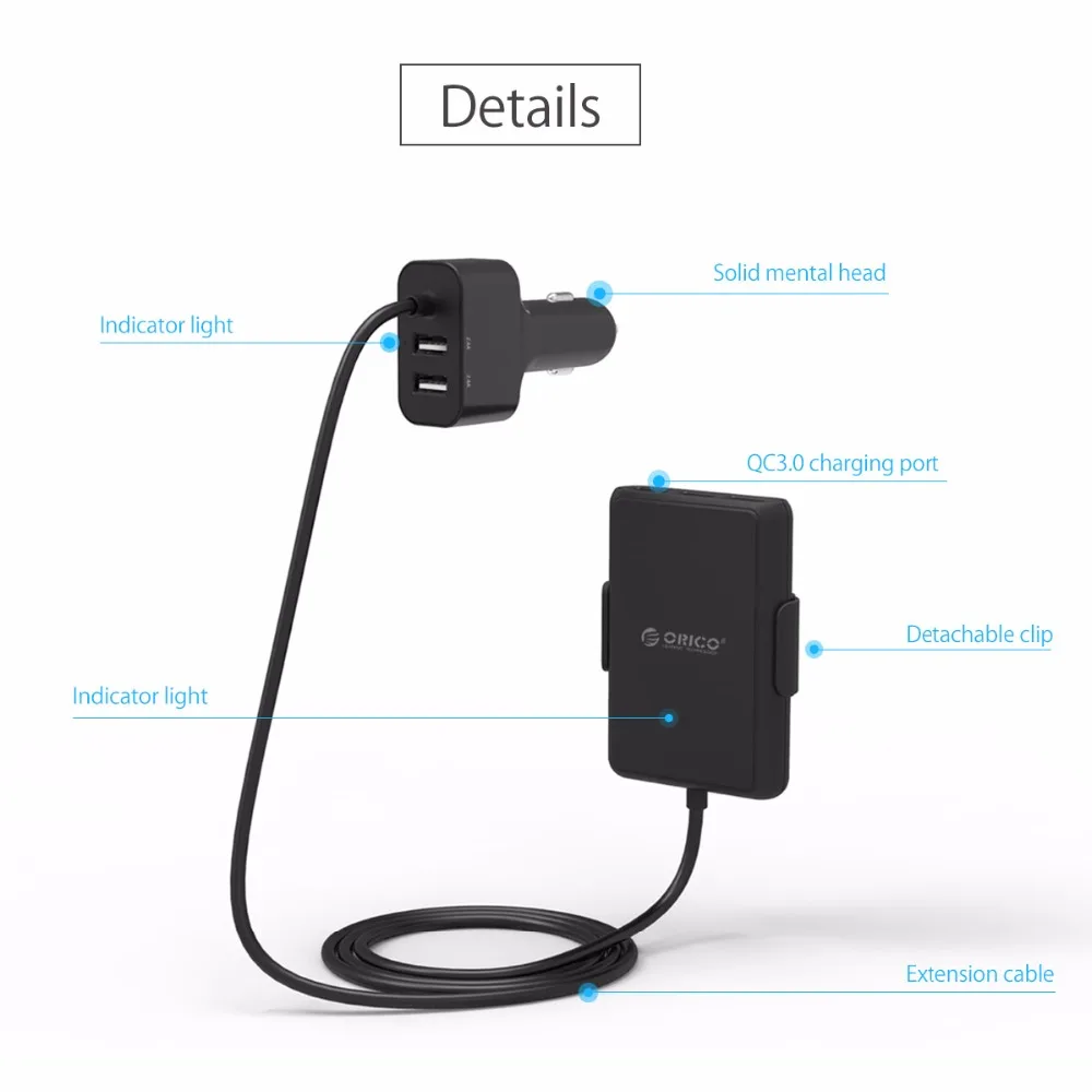 ORICO 5 منافذ QC3.0 USB شاحن سيارة USB محول سريع 52 W ل MPV سيارة الهواتف المحمولة اللوحي 12 V/ 24 V المتاحة أسود