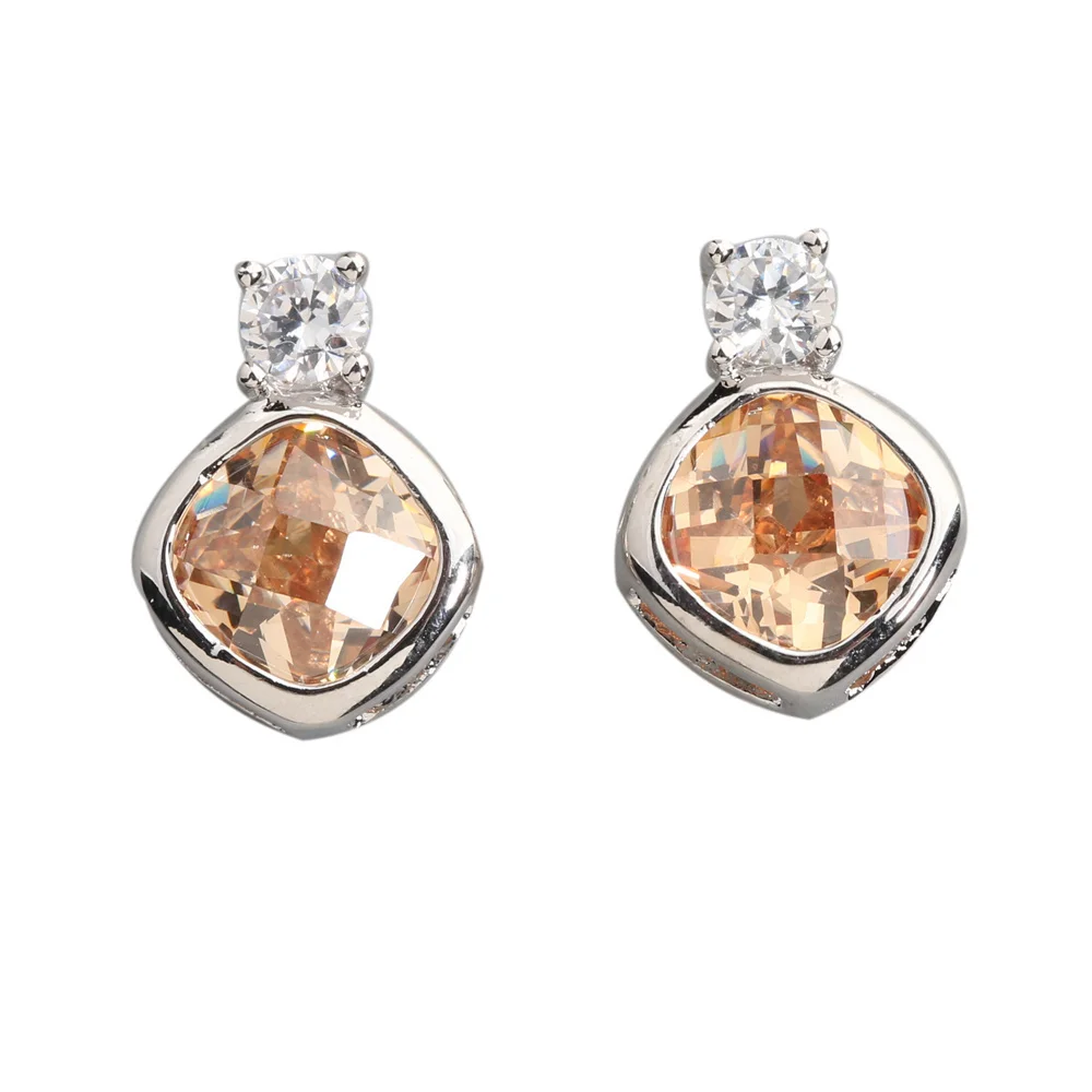 

Perfect Brown Morganite 7*7mm Semi-precious Silver Cool For Womens Stud Earrings ED0101