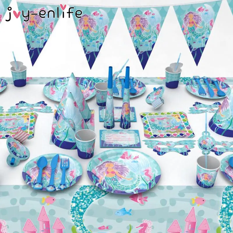 JOY-ENLIFE Mermaid Theme Party Tablecloths Kids Birthday Party Supplies Table Cover Birthday Party Decoration Supplies 100x180cm