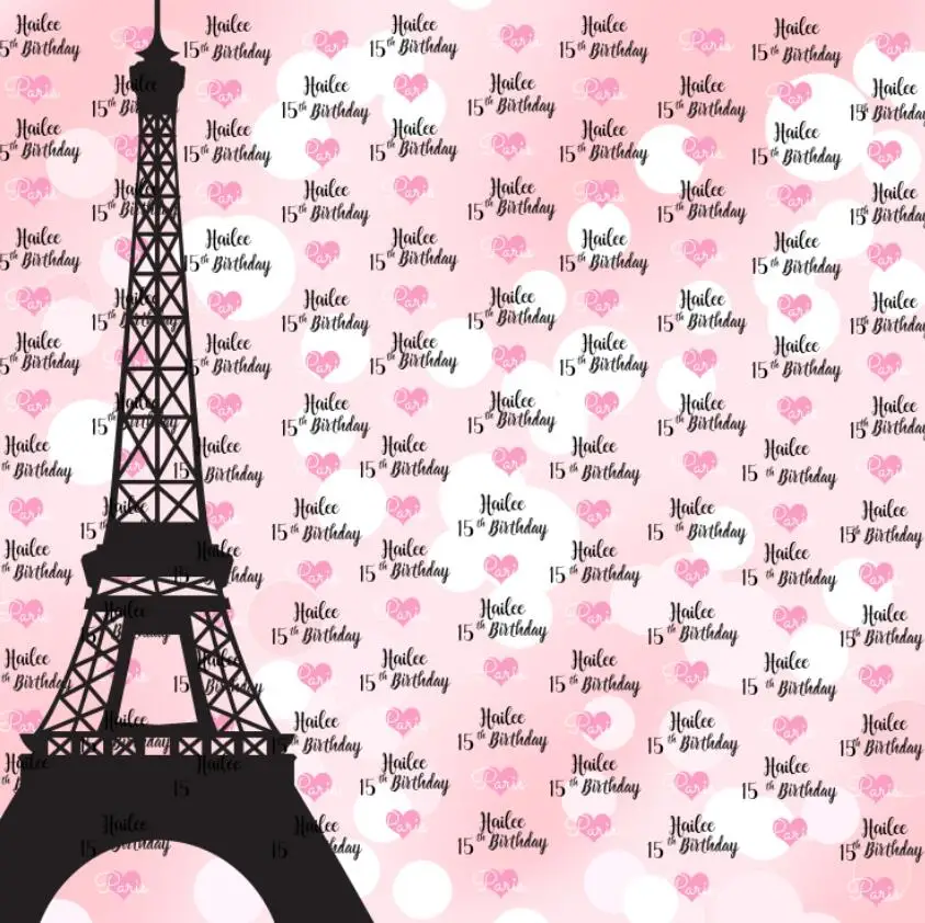 

custom Pink Paris Eiffel Tower Heart Polka Dot Bokeh backdrop High quality Computer print party background