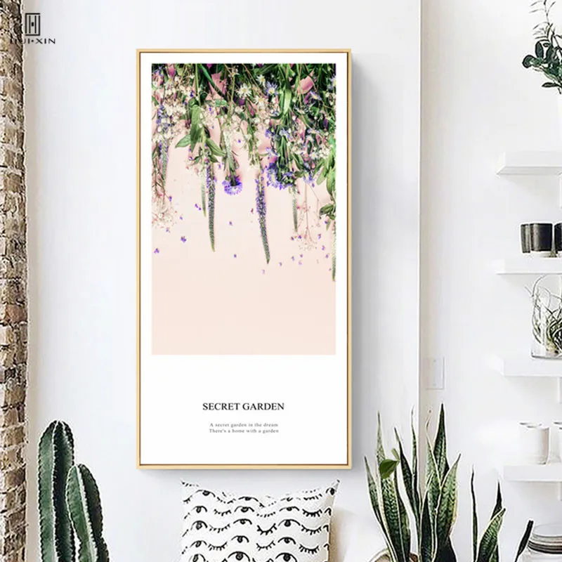 Anne' s Secret Garden Of Pink Girl Heart Some Purple Flowers Green Leaves Decorative Canvas Posters Paintings For Hallway Decor