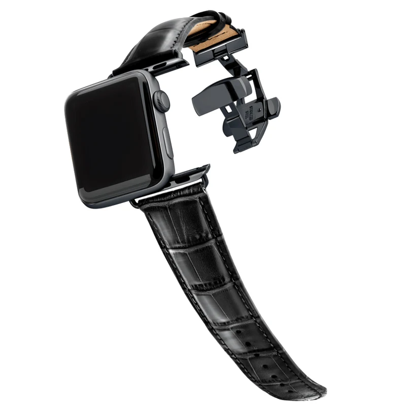 Ремешок из натуральной кожи для apple watch 6 band 44 мм 40 42 38 браслет с пряжкой бабочкой