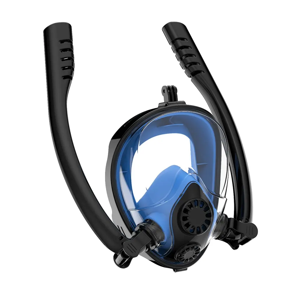 Дизайн, двойная трубка, усовершенствованная дыхательная система, маска для дайвинга, для подводного плавания, анти-туман, маска для подводного плавания, для взрослых и детей - Цвет: black blue(L)