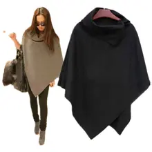 Новинка, женское Свободное длинное пончо с рукавом "летучая мышь", накидка с неровным подолом, Однотонное шерстяное пальто размера плюс, шаль