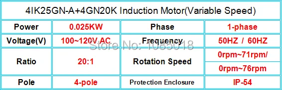 4IK25GN-A+4GN20K Induction Motor(Variable Speed)