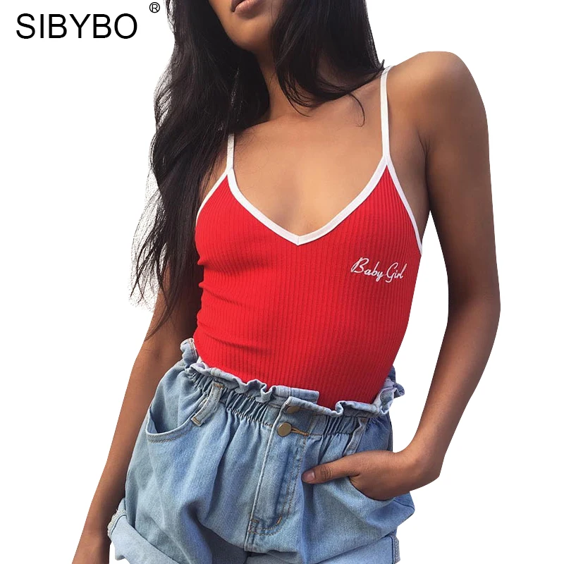 Женский комбинезон без рукавов Sibybo красный трикотажный на лето осень 2018|bodycon