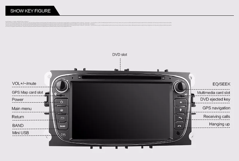 Discount 1024*600 Android 5.1.1 Black Color 7 Inch Car DVD Player For FORD/Focus/S-MAX/Mondeo/C-MAX/Galaxy Wifi GPS NaviRadio Support DAB 7