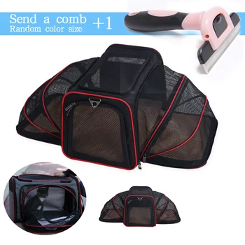 

New pet diagonal bag breathable cat cage collapsible cat bag out portable handbag pet car carrying small dog plus send comb