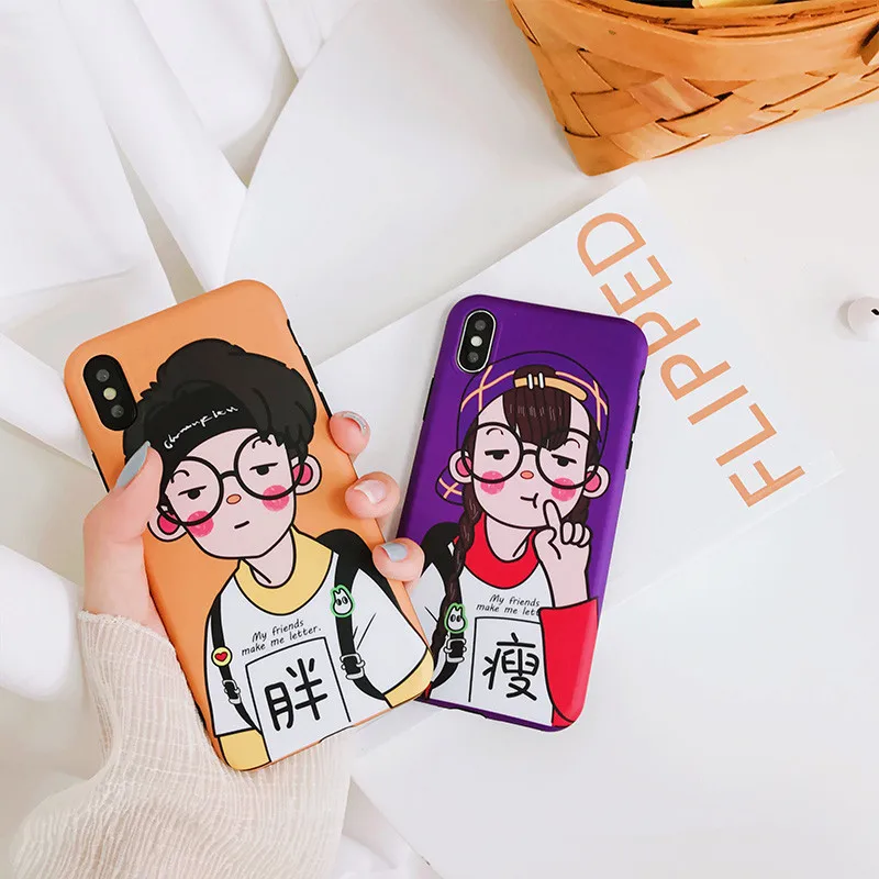 Cute Korean kawaii Anime Couple Phone Case For iPhone X XS