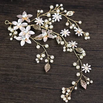 

Women Gold Floral Bridal Headpiece Tiara Wedding Hair Accessories Hair Vine Handmade Headband Hair Jewelry For Bride