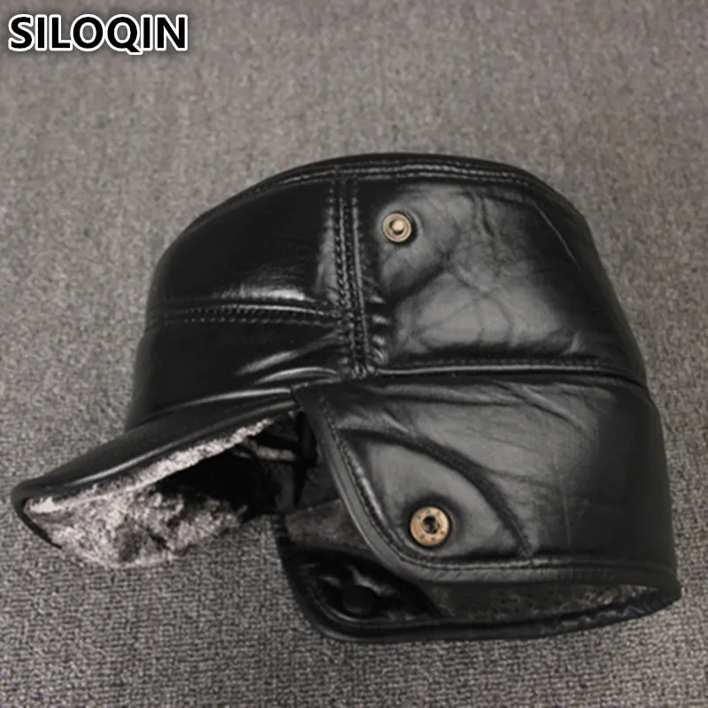 Мужские зимние шапки из натуральной кожи SILOQIN теплая бархатная шапка овечьей с