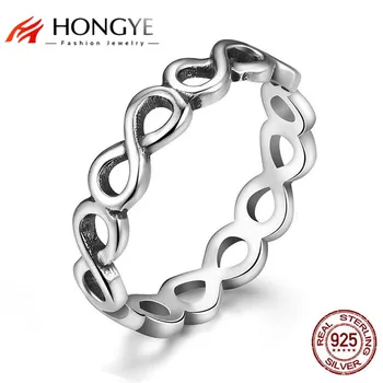 

HONGYE Fashion Infinity Symbol Stackable Womens Ring for Men Vintage Retro Endless Eight Shape Finger Ring S925 Silver jewelry