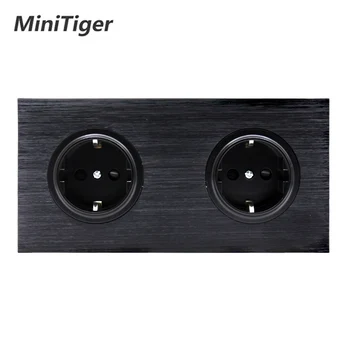 

Minitiger Luxury Black Aluminum Panel 16A Double EU Standard Wall Power Socket Outlet Grounded With Child Protective Lock