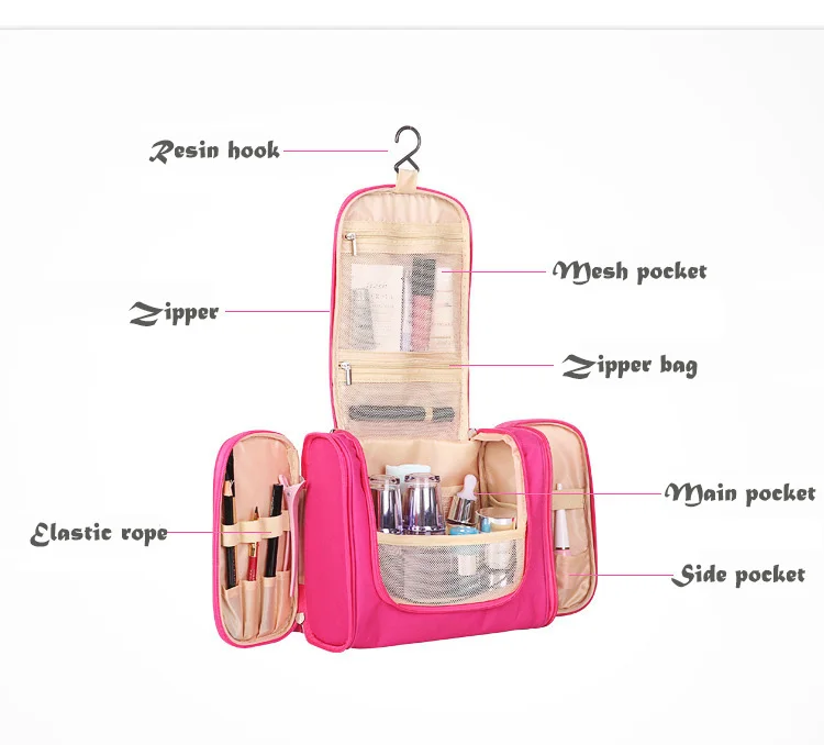 KWD Casual Travel Cosmetic Bag Women Beauty Organizer Professional Muti-Fuctional Necessaries Wash Toiletry Case for makeup Red (2)