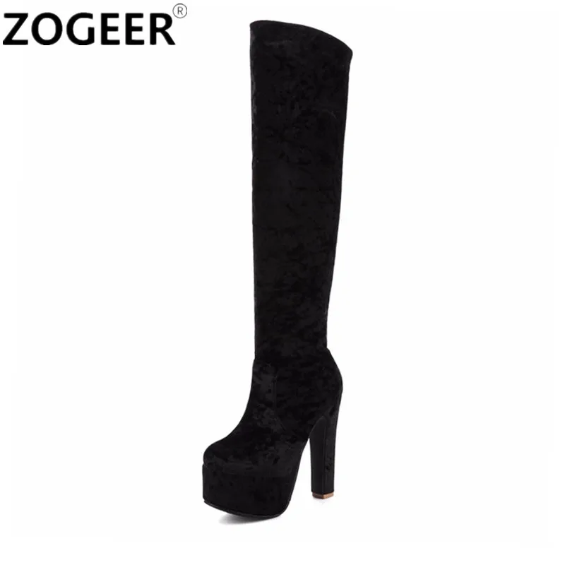 

Fashion Velvet Women Boots Autumn Winter Party Nightclub Ladies Shoes Extreme High Heels Round Toe Platform Knee High Boots