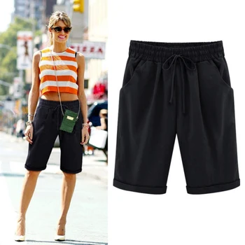 

Plus Size New Summer Women Shorts Cotton Solid Shorts 2XL Lady Casual Short Trousers Linen For Women