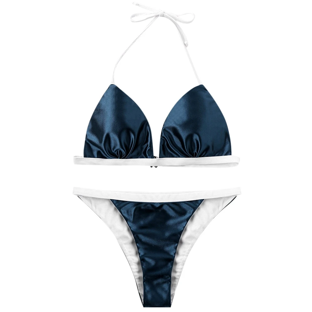 

Halter Neck Satin bikinis 2019 new swimwear women swimsuit beach bathing suit maillot de bain biquini sexy brazilian bikini set