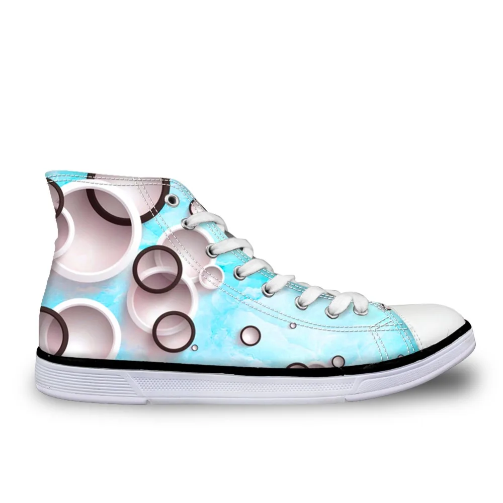 

Noisydesings Women high classic sneakers shoes girls blue purple bubbles print outdoor footwear lace up canvas vulcanity light