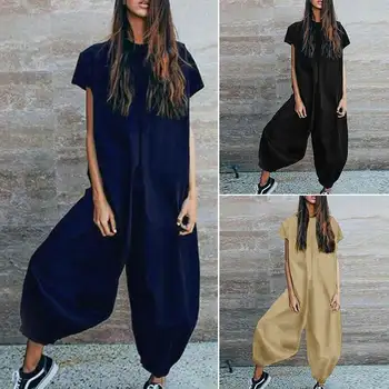 

New Style Fashion Jumpsuits Women Casual Lantern Pants Playsuits Plus Size Ladies Solid Long Combinaison Rompers Long Mono