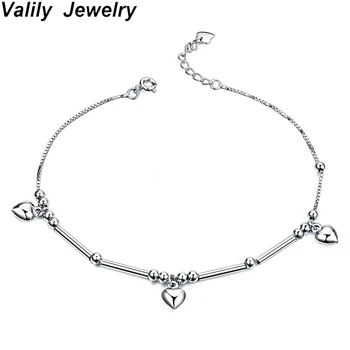 

Valily Women Foot Bracelet 100% Authentic 925 Silver Sterling Anklets Bracelet for Foot for Ladies Fashion Heart Charm Bracelets
