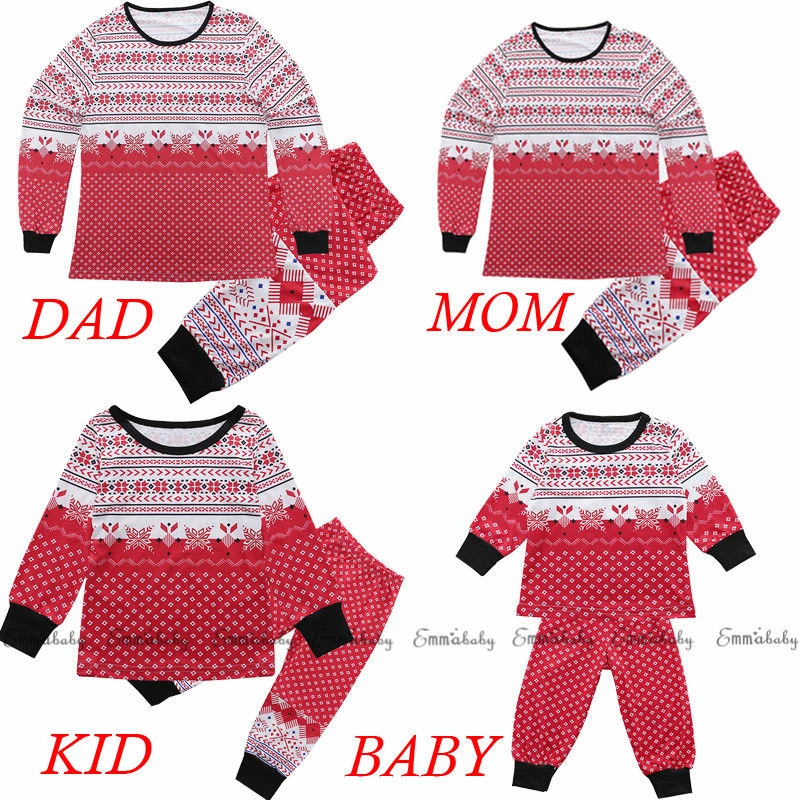 Рождественские одинаковые комплекты для семьи милые пижамы милые зимние топы, футболка+ Хлопковые Штаны комплекты одежды для сна из 2 предметов для семьи - Цвет: Красный