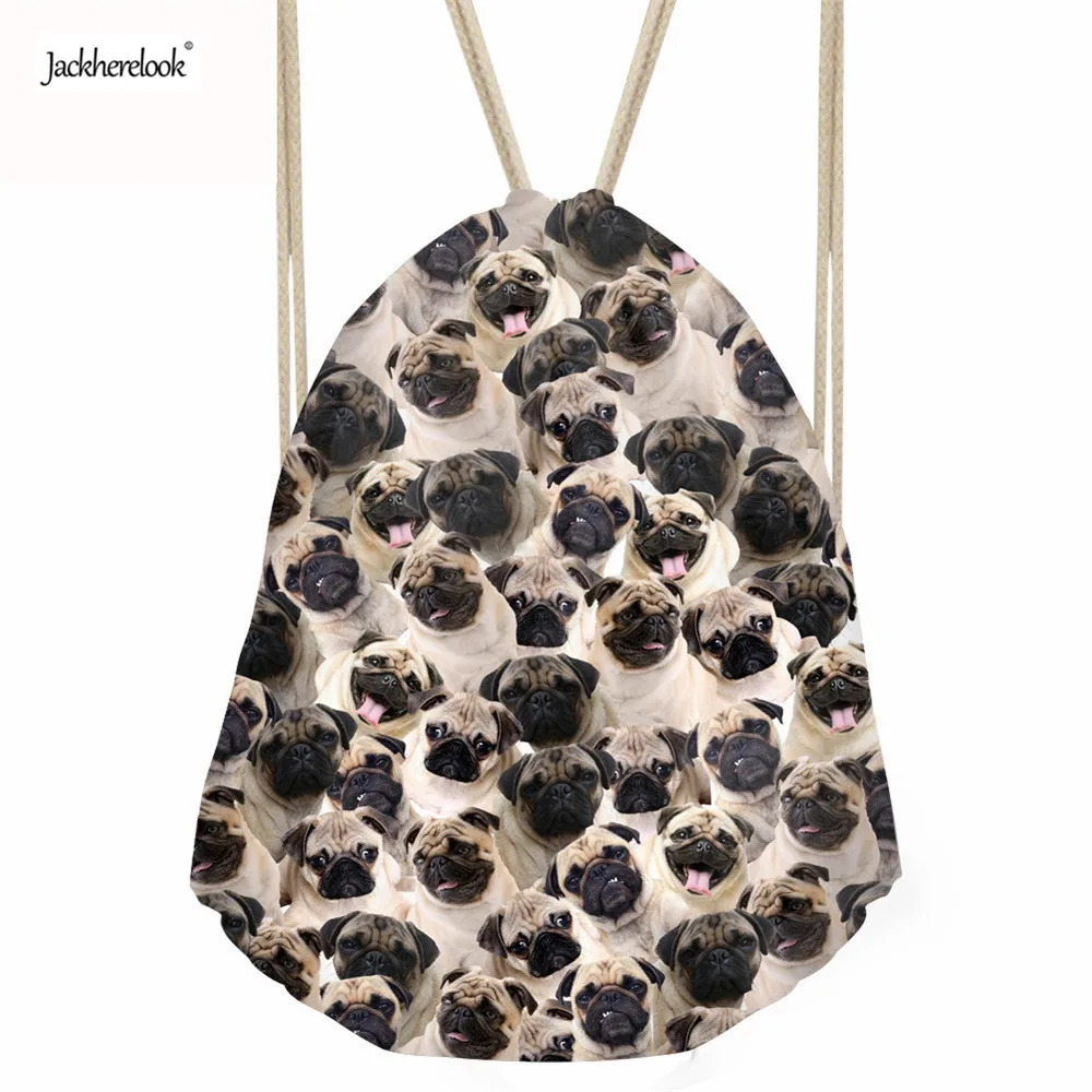

Jackherelook Schoolbags Lovely Pug Dog/Husky Print Women Drawstring Bag for Student Small Storage Shoes Cloth Bag Drop Shipping