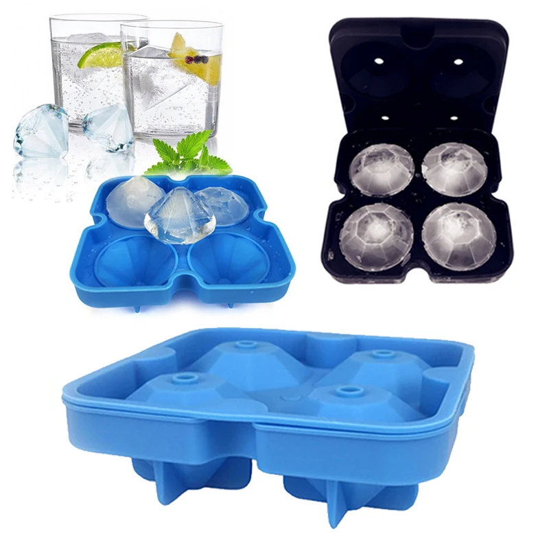 IVYSHION 4 Grids Diamond Ice Cube Maker Silicone Mold 3D Ice Cube Mold