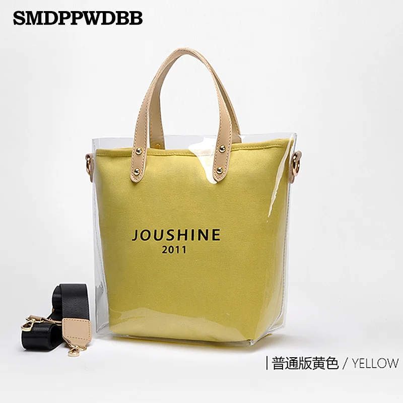 

2018 beach transparent bag women big clear yellow pvc Transparent Women Plastic Bag PVC Jelly Handbags Letter Printing Bag