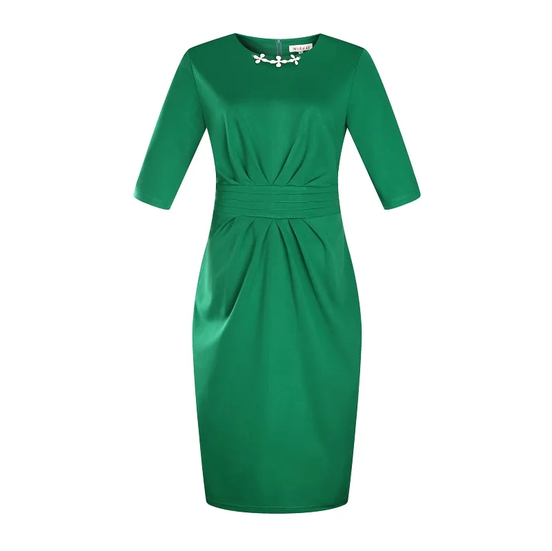 2017 Brand Women Dress Vestidos Plus Size Maxi Oversized 6XL O Neck Knee Length Three Quarter Pencil Dress Sheath Solid Color