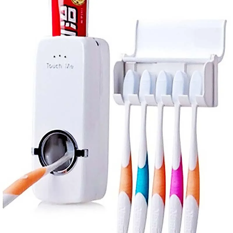 Baby Care Grooming & Healthcare Kits Design Bathroom Facility Automatic Toothpaste Dispenser Family Toothbrush Holder Set